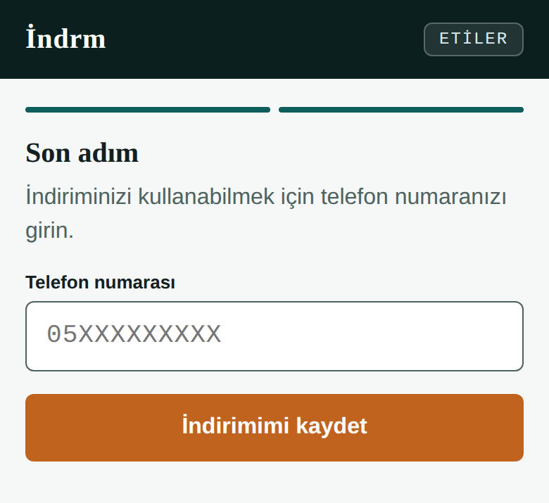 Reklam tamamlandıktan sonra telefon numarası adımı